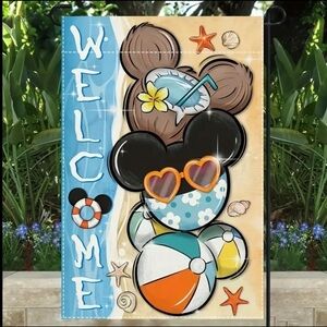Disney Tropical Welcome Garden Flag - Double-Sided Beach Theme NIP